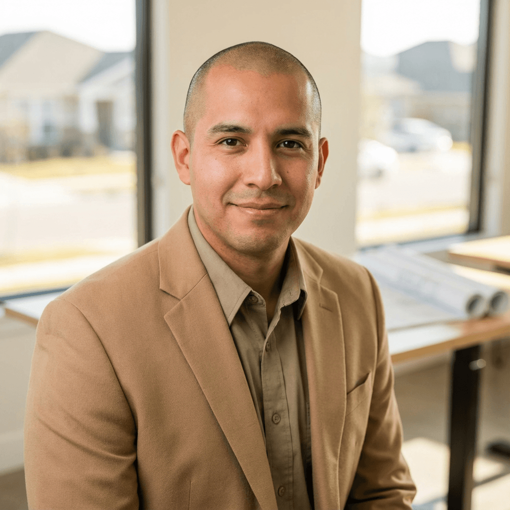 Marcus Delgado looking thoughtful near a rustic wooden table